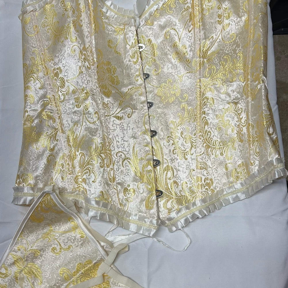 Plus Elegant Gold and Cream Corset & Panty